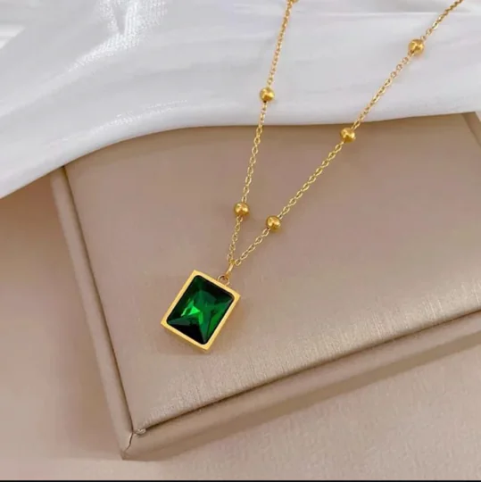 Emerald Square Pendant Necklace