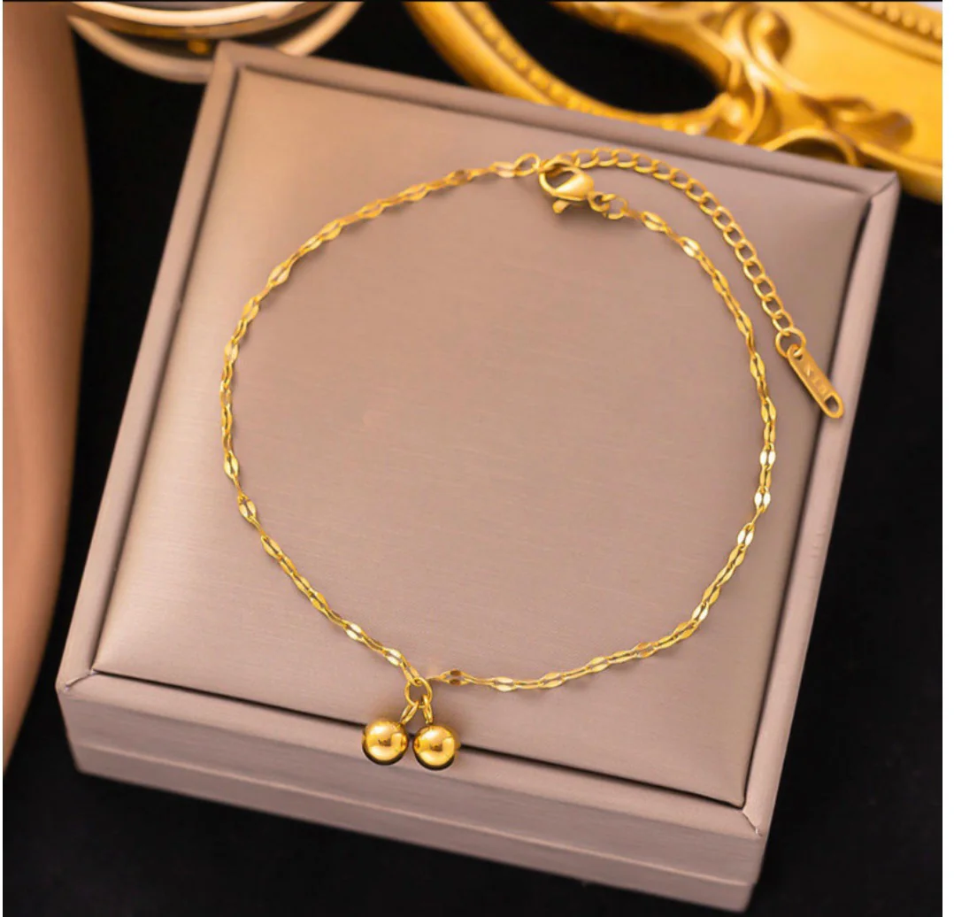 Gold ball drop anklets