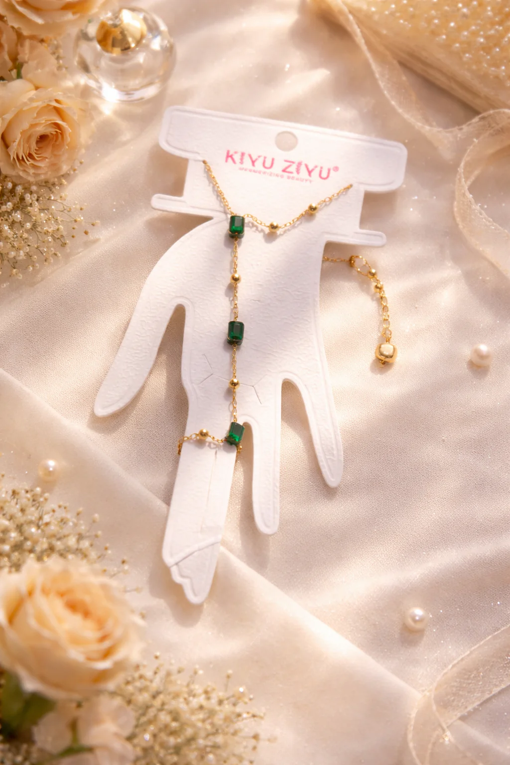 Hand chain with stunning green stone