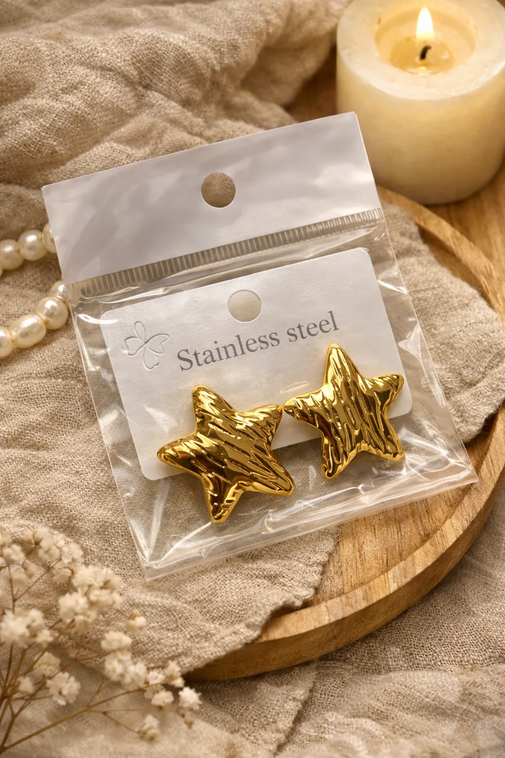 Anti tarnish star stud earings